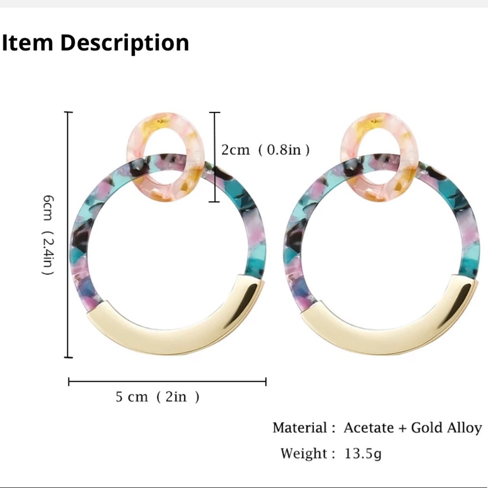 NWT Colorful + Gold Double Hoop Acrylic Earrings - Picture 3 of 3